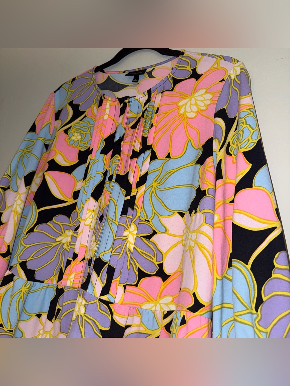 WHO WHAT WEAR women’s Multicoloured floral print dress with bell sleeves sz L ✨ - Picture 7 of 10